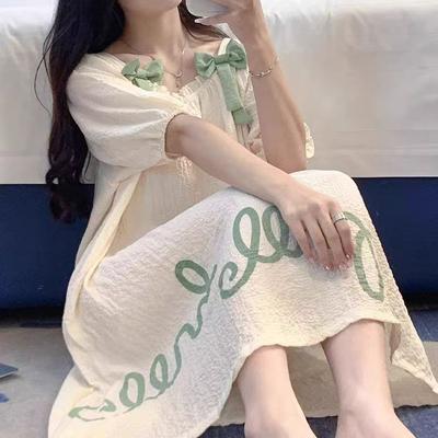 Sleepwear for Women In Summer Sweet Woven Cotton Princess Style Short Sleeved Pajamas for Women In Summer Thin Spring and Autumn Home Clothing