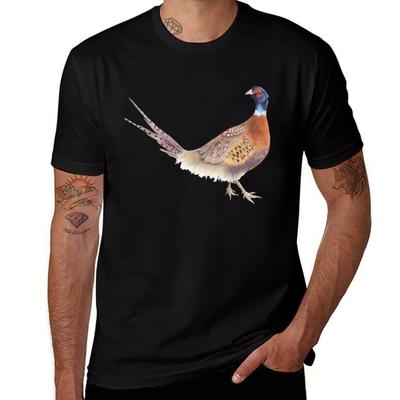Pheasant Watercolor Painting TShirt NonShrink Basic Cotton TShirt