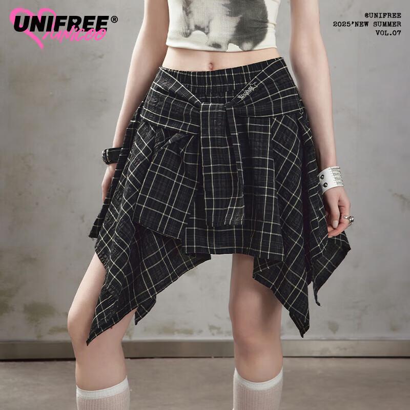 

UNIFREE Plaid High-Waist A-Line Mini Skirt with Inner Shorts S