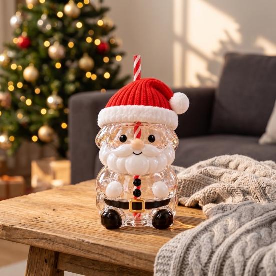 Glass Cup for Party Christmas Santa Straw Cup, High Borosilicate Tumbler, Durable Coffee Mug Home Reusable Drinking Cold Beverages And Festive
