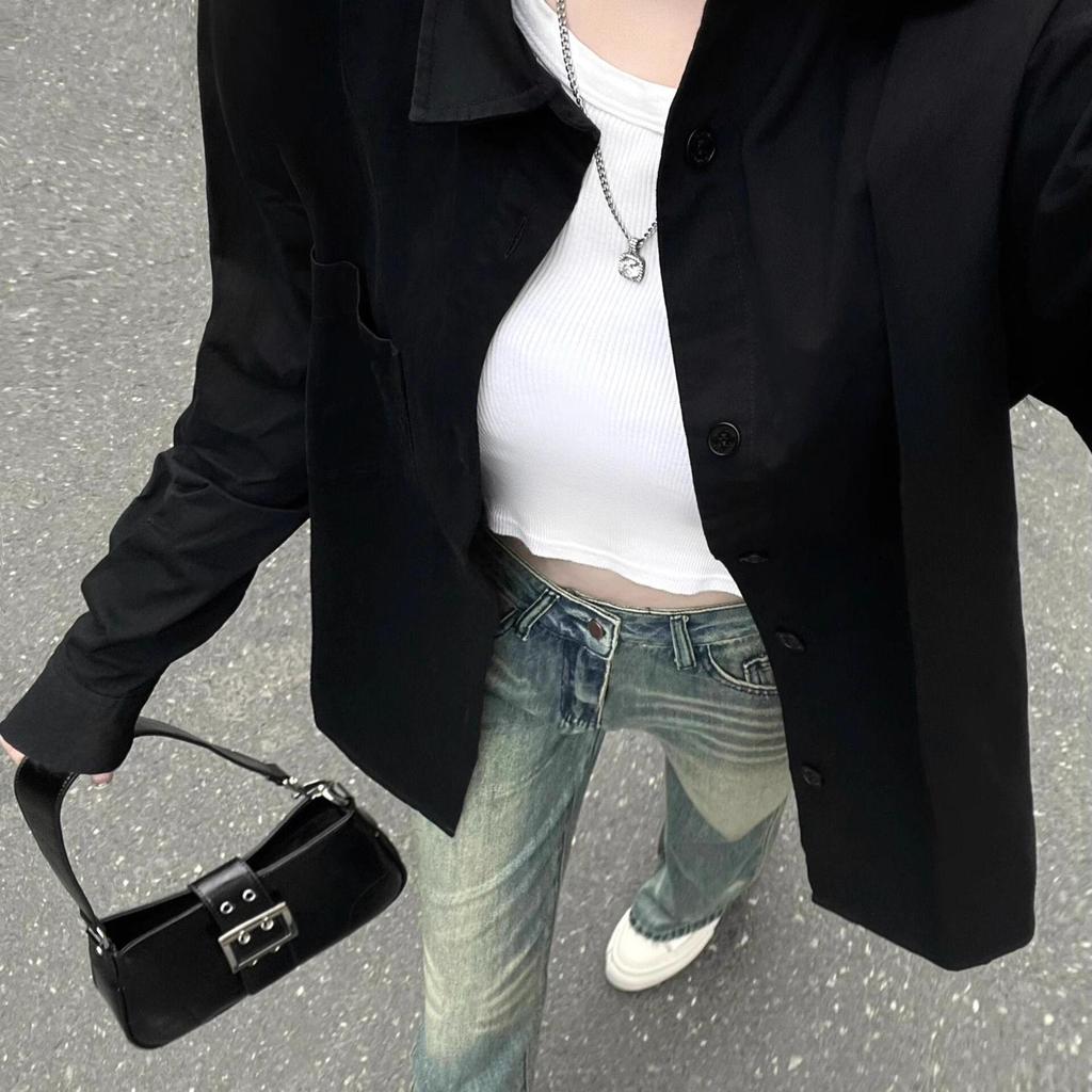 Plus Size Casual Long-Sleeve Plain Shirt for Spring and Autumn