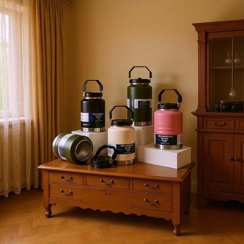 50oz/67oz Large Capacity Double-Wall Vacuum Insulated Stainless Steel Water Bottle Leakproof Thermal Cup with Straw Lid & Handle