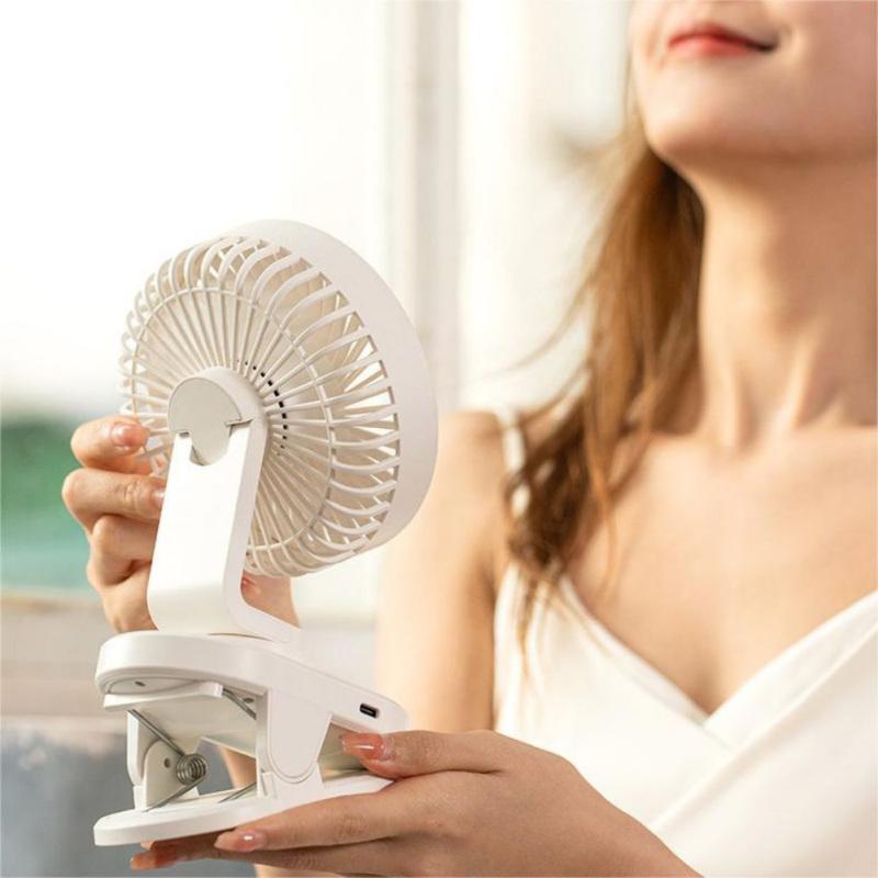 Mini ventilator cu clips, ventilator de birou puternic reîncărcabil prin USB, afișaj digital cu 3 viteze reglabile