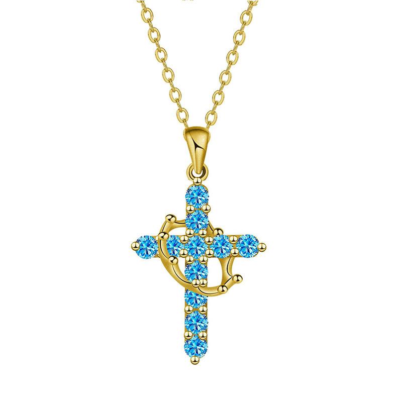 Delicate Rotatable Crown Zircon Cross Pendant Necklace for Women Stainless Steel Chain Birthstone Necklace Jewelry Birthday Gift