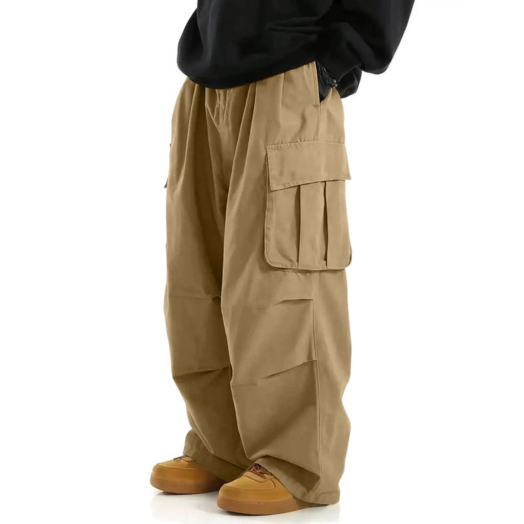 Men's Workwear Casual Pants, Outdoor Multi-pocket Loose Straight-cut Long Pants, Vintage Sports , Large Size Pants
