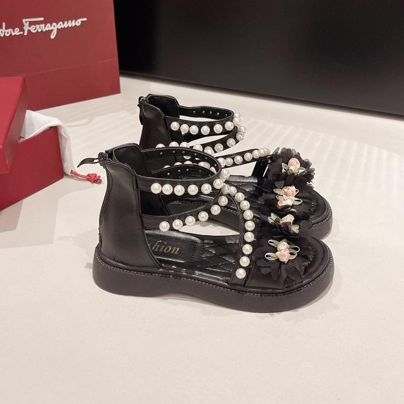 

Девочка Платье Принцессы Сандалии Летние Шикарные Цветок Детские Свадебные Сандалии Мода Бисероплетение Детские Повседневные Римские Сандалии С Открытым Носком 26 чёрный