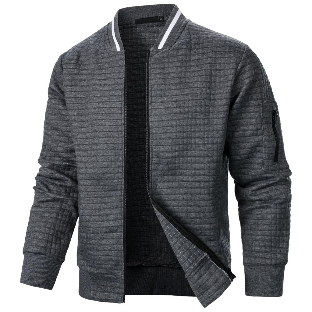 Men's Casual Zip Up Stand Collar Sweatshirt Jacket in Plaid and Colors