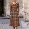 Women Loose Plaid Printed Long Sleeve Long Vintage Dress