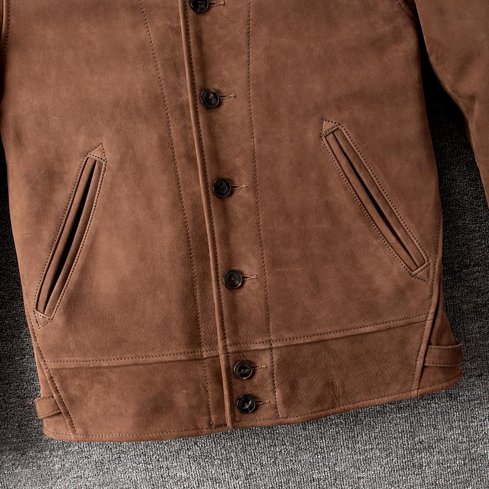 Brown Uncoated Natural Cow Leather Jackets Men Genuine Cowhide Leather Einstein Coat Slim Fit Jacket Man Business Clothes Autumn