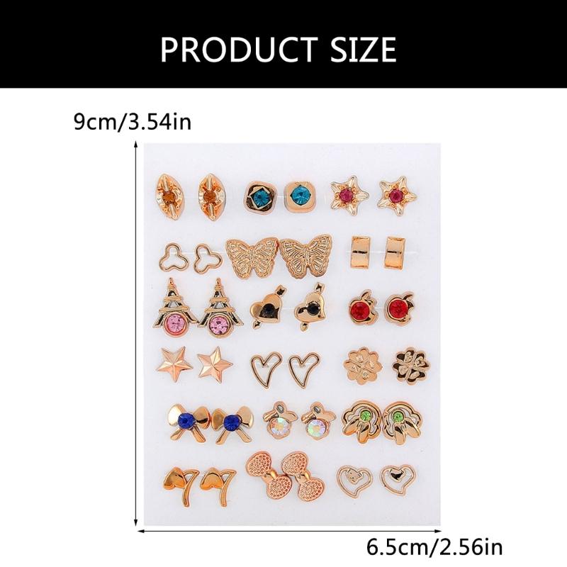 18Pairs Set Gold Silver Studs Earrings  Elegant Mixed Style Heart and Flower Earrings Accessory for Fashion Lovers