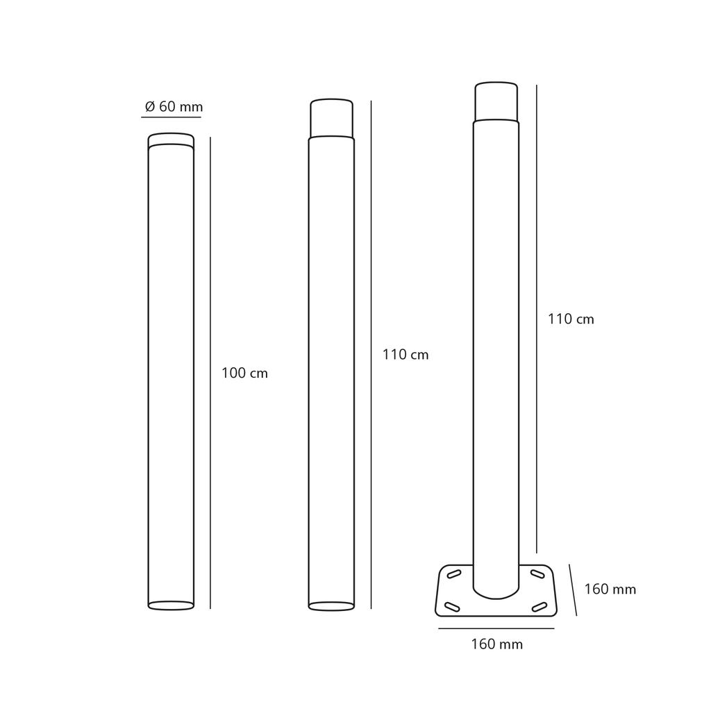 Foldable steel lighting pole, 3 meters, diameter 60mm