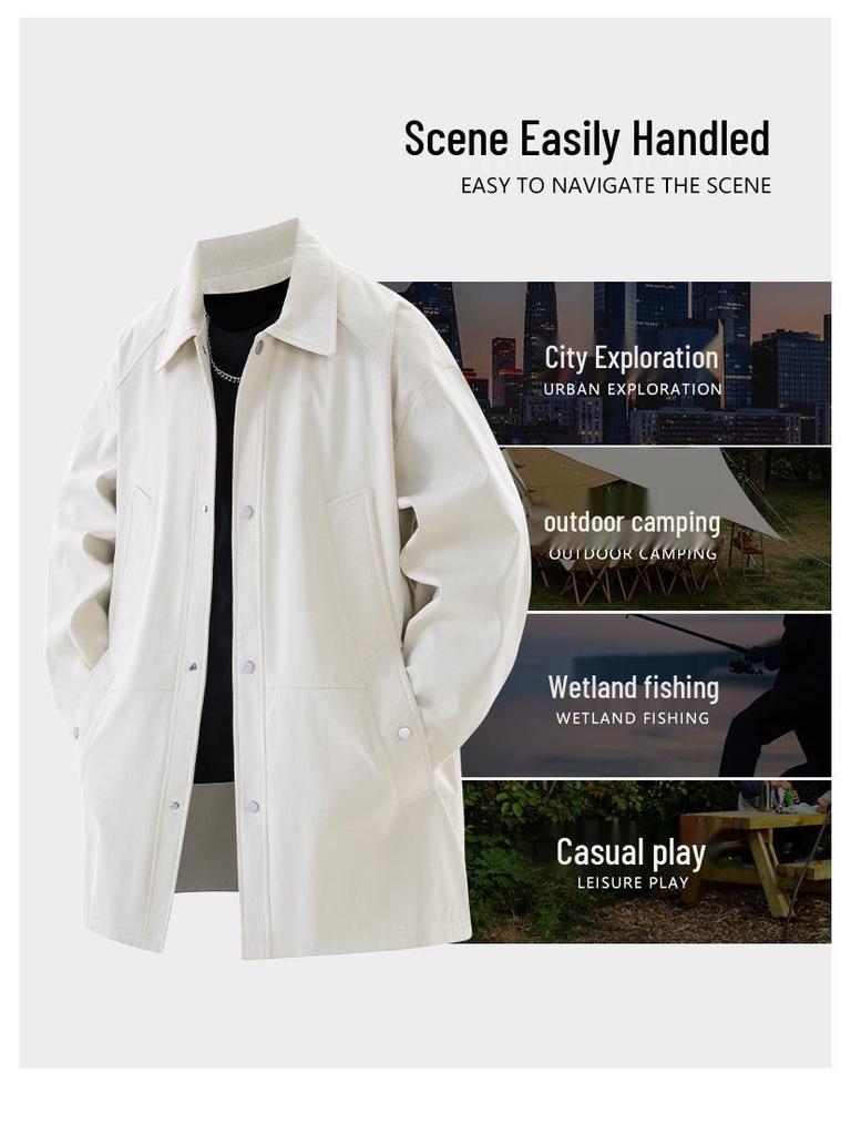 Plus Size Men's Mid-Length Windbreaker - Spring/Autumn Casual Loose Fit Coat