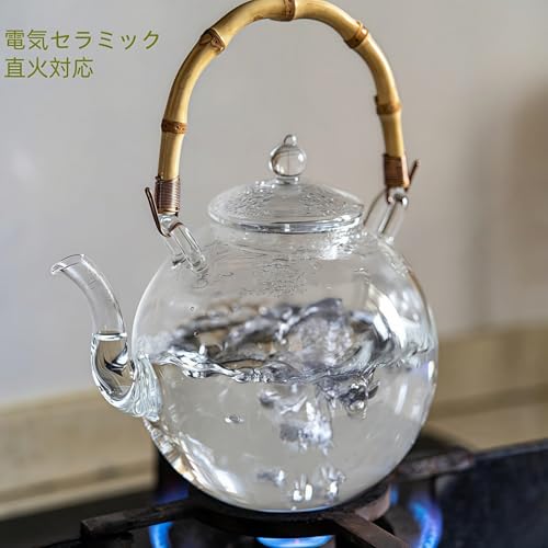 OULOVECO Handmade Heat-Resistant Glass Teapot, Direct Heat, Large Capacity, Bamboo Handle Teapot, Suitable for Fruit Tea, Camellia Tea, and Craft Teas