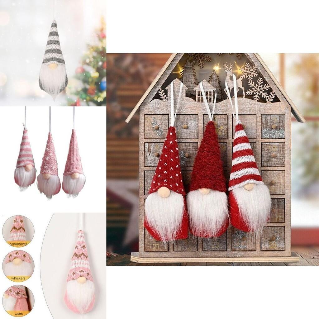 Charming Collection Of 3 Christmas Tree Hanging Gnome Plush Gonk Santa Doll Pendants For Delightful Holiday Atmosphere