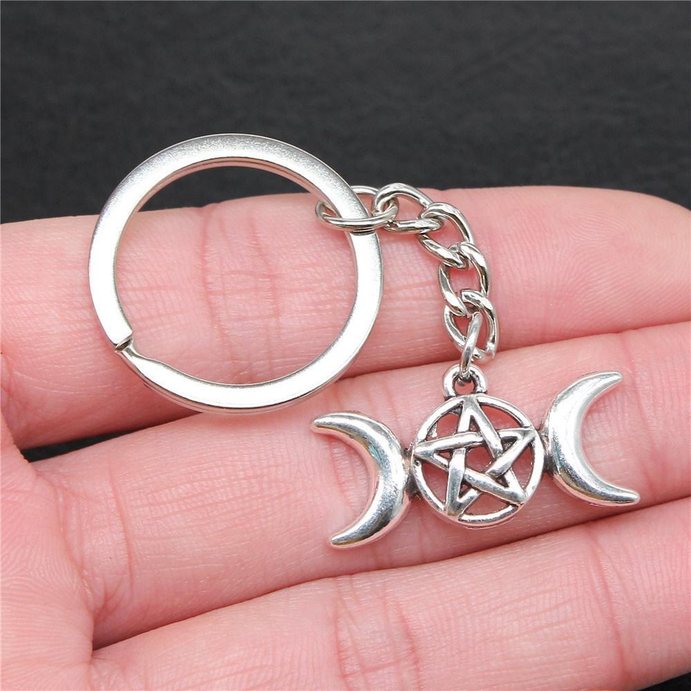 28mm Key Ring Star Pentagram Moon Minimalist Jewelry Components QY043