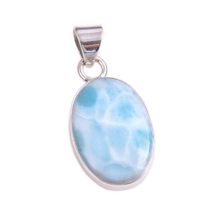 Natural Republic Larimar Edelstein Handgefertigt 925 Massiv Silber Anhänger 1.5" Y5Q15