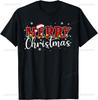 Merry Christmas Buffalo Plaid Red Santa Family Xmas Pajamas T-Shirt Unisex Summer Streetwear Tops Couple Casual  Vintage Clothes