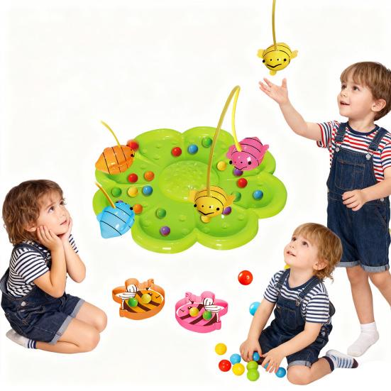 1 Set Bee Bean Picking Fishing Game Magnetic Bead Catcher Tabletop Game with Headband