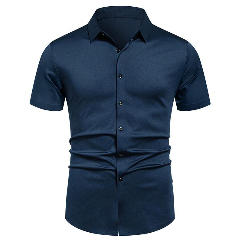 Men's Casual Short-sleeved Shirt - Solid Color, Simple and Stylish, Fitted Collar Shirt, Men's Top Garment