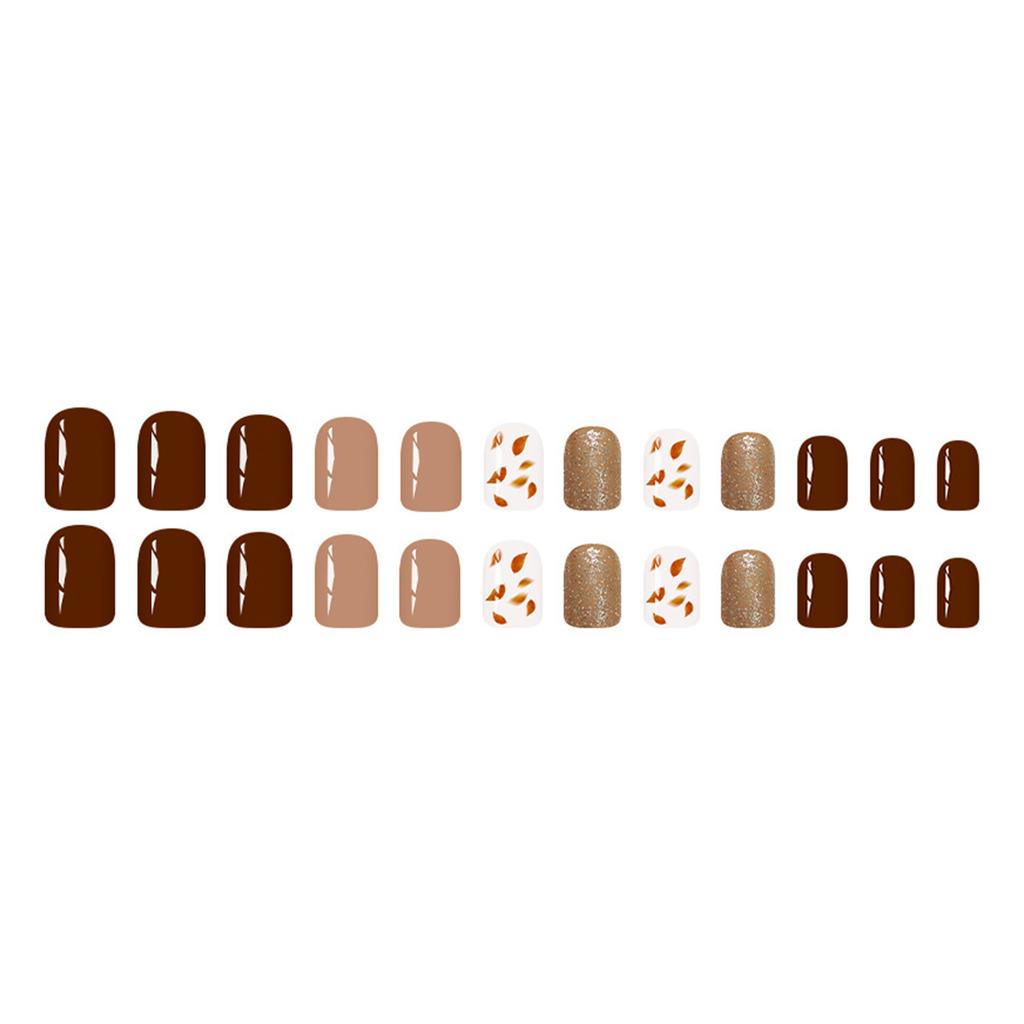 Seasonal Brown Shine Fake Nail Removable Press On Nails Tips Reusable Comfortable For Daily Use Simple To Apply 24pcs/