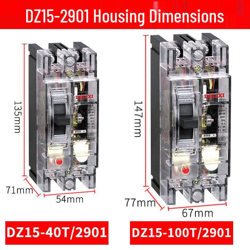 DELIXI Transparent Hydraulic Circuit Breaker DZ15-100T/2901 100A/63A Single-Phase 2P Air Switch