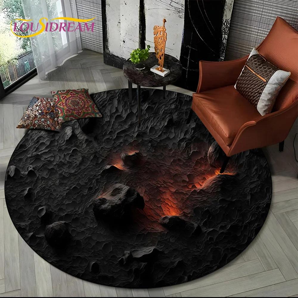 Latest 3D Illusion Volcano Lava Magma Round Carpet Rug for Living Room Bedroom Sofa Decor,Kids Area Rug Non-slip Floor Mat Gift