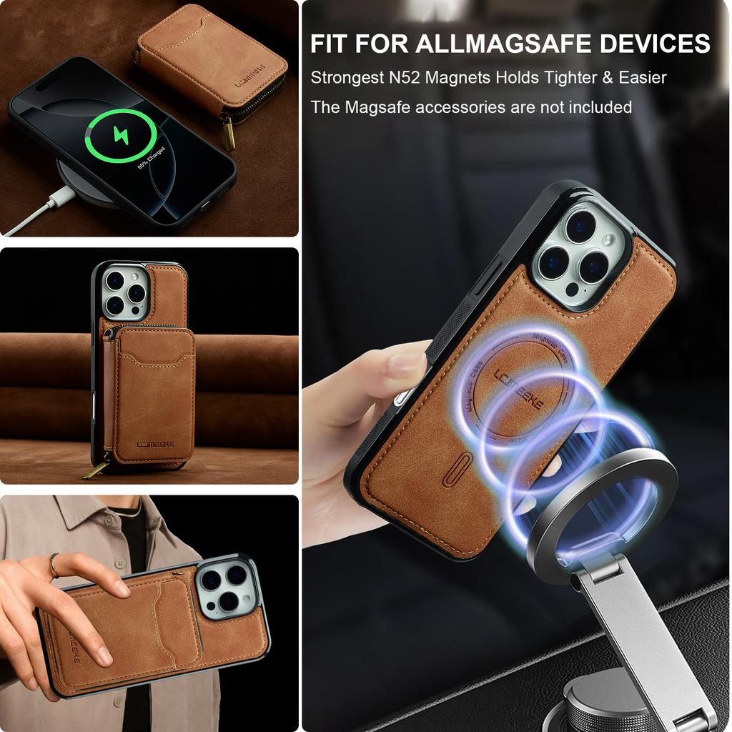 LC.IMEEKE L6 For iPhone 16 Pro Max Magnetic Case Detachable Zipper Wallet Leather Coated PC + TPU Phone Cover