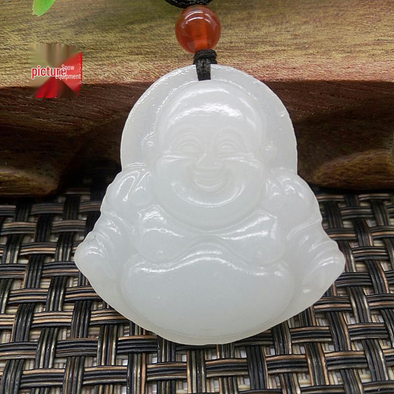 Afghanistan White Jade Maitreya Buddha Pendant - Smiling Big-Bellied Ornament for Women