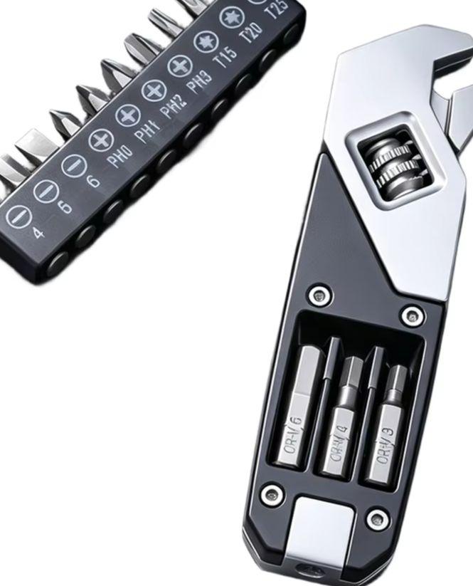 Adjustable Folding Multi Function Wrench With Screwdriver Bit Magnetic Holder For DIY Home Repair Stainless Steel Hand Tool