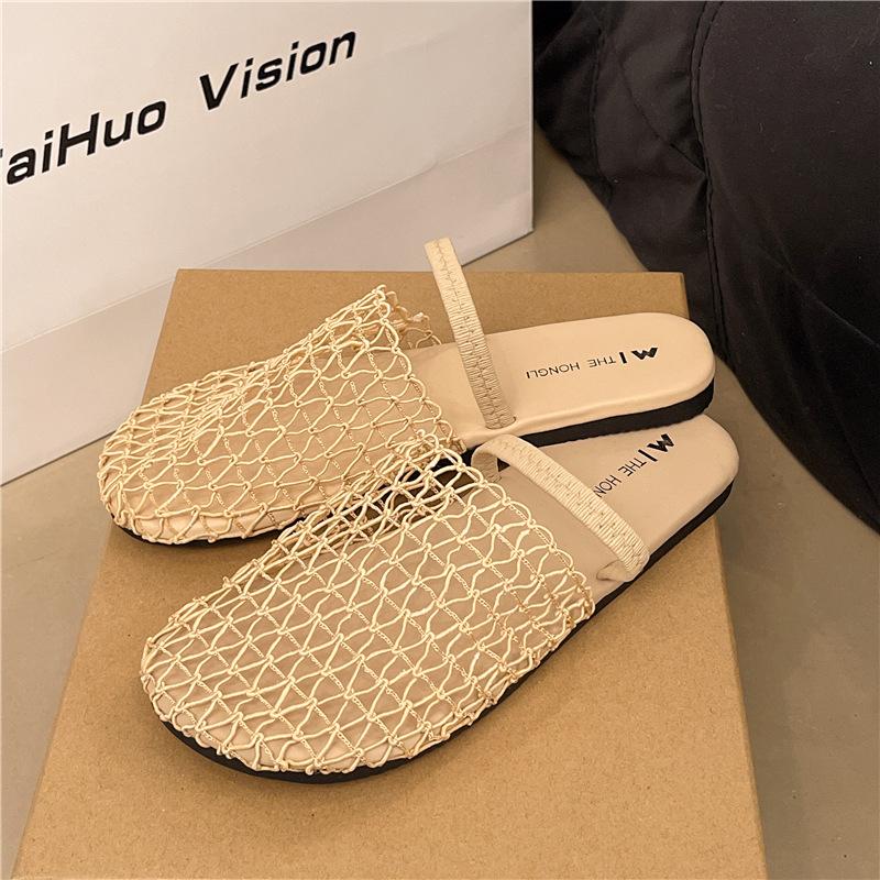 Summer Women Flats Slippers 2026 Mesh Breathable Half Slipper Hollow Out Sandals Woman Shoe Fashion Non Slip Outdoor Casual Shoe