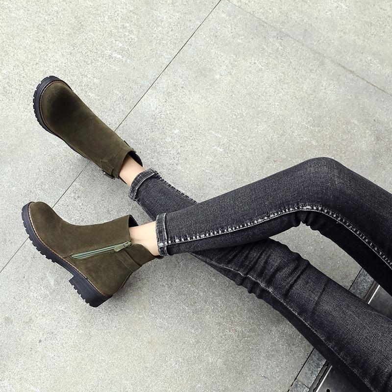 Women's low-heeled short boots autumn and winter new thick-heeled large-size comfortable recreational locomotive boots