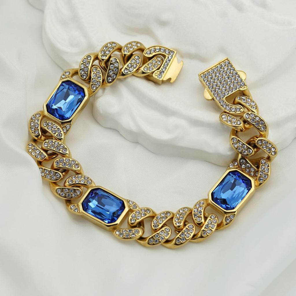 New Hip Hop Fashion Light Luxury Full Diamond Colored Gemstone Bracelet