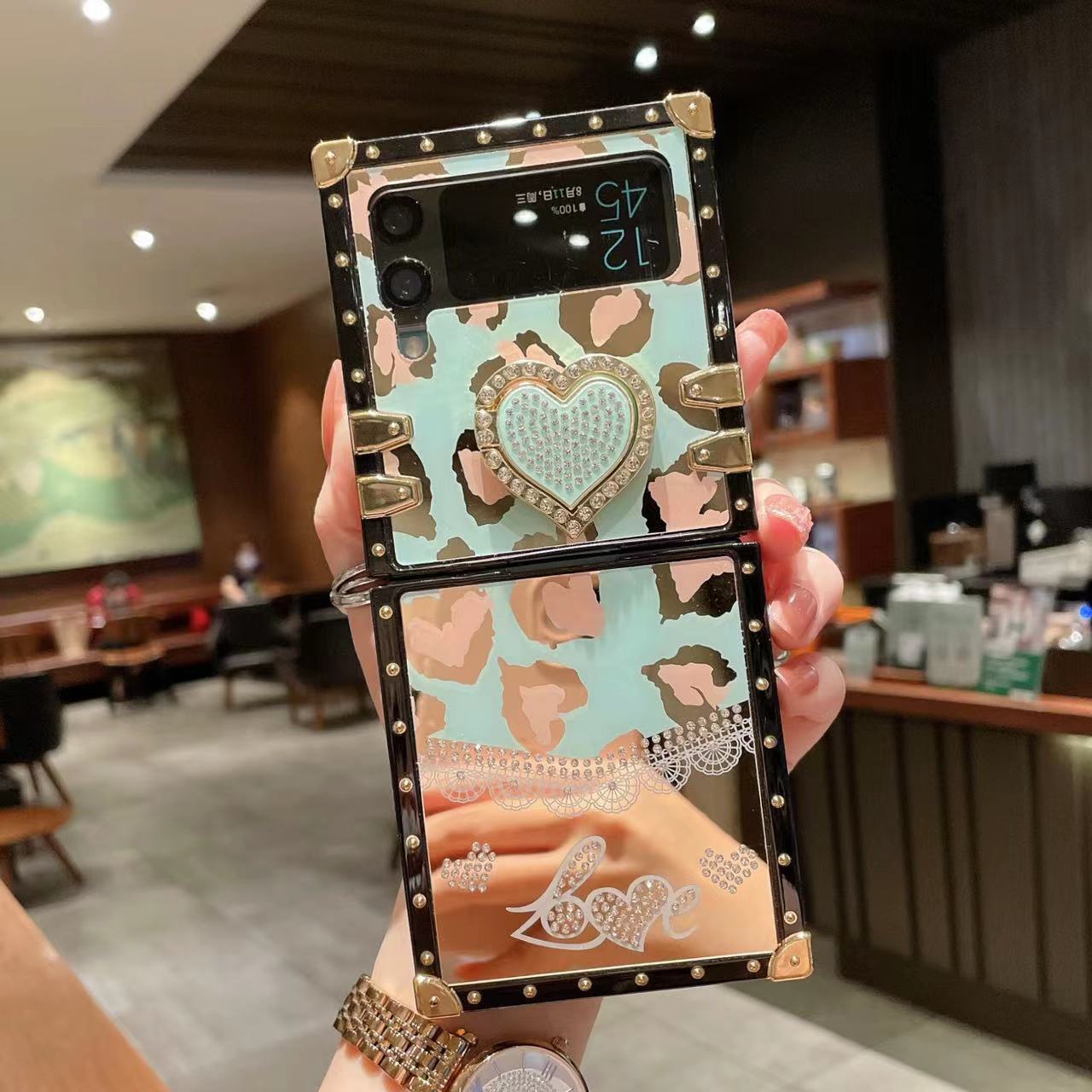 

Suitable for Samsung Z Flip5 Electroplated Love Mobile Phone Case Galaxy Diamond Bracket Girl Heart Flip4 Protective Case Z Flip3