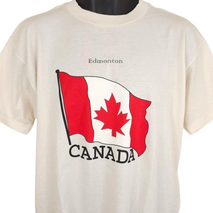 Vintage Edmonton T Shirt Mens Size XL Cream 90s Destination Tee Made In Canada S