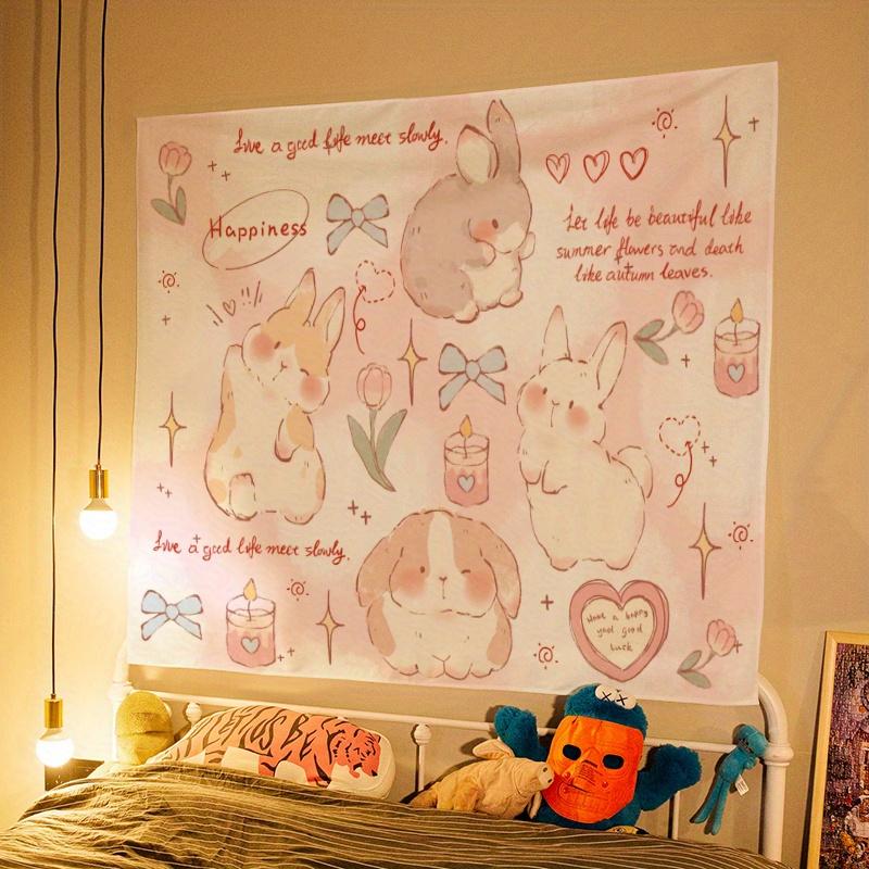 

Cute Bunny Happiness Tapestry Wall Decor for Bedroom Cozy Atmosphere Sweet Home Style and Joyful Ambiance Enhancement 74x94cm(29x37in)