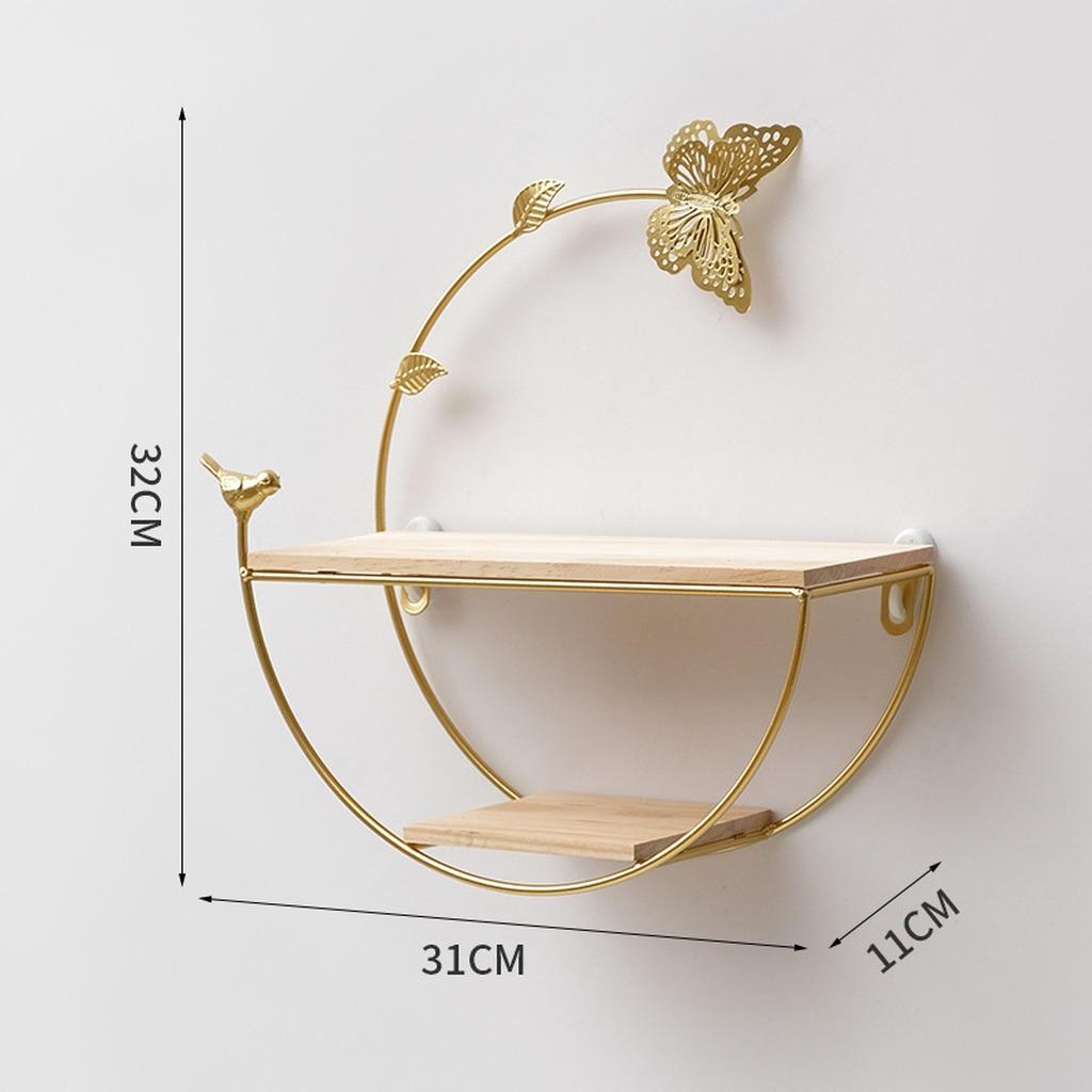 Golden Storage Rack Soft Decorative Wall Shelf Iron Wood Shelf Modern Wall Mounted Shelf For Commercial Places Balcony Bedroom