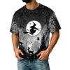 Men's Casual Corduroy Short Sleeve Lightweight Breathable Round Neck Shirt Halloween Print Design Suitable for Everyday Wear