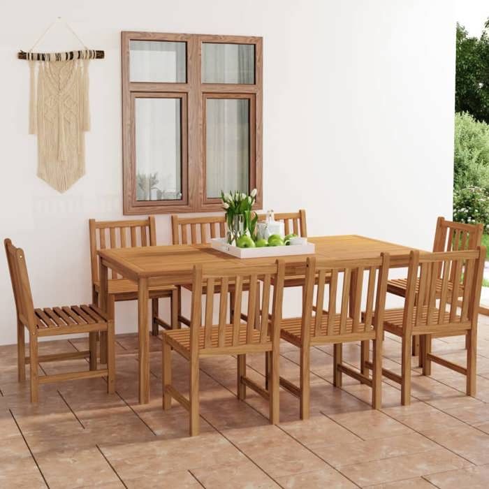 VidaXL 9-piece Garden Dining Set 200 X 100 Cm In Solid Teak Wood 3059946