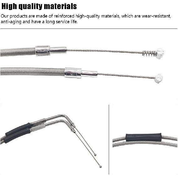 42" Stainless Steel Throttle and Idle Cable Set Fit for Harley Davidson 1996-UP, Idle Cable Set with 90° Elbow Fitting Replace 56579-02A