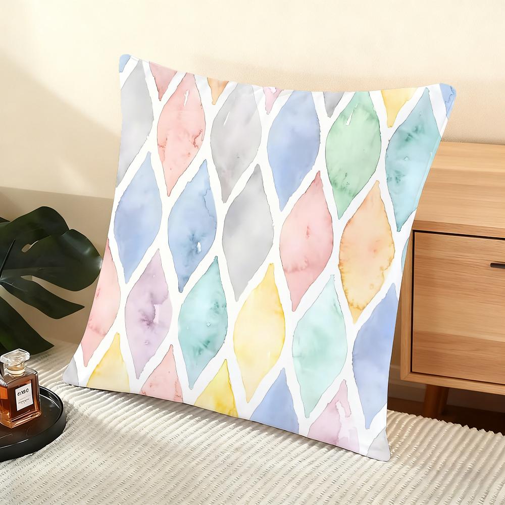 Colorful Geometric Pattern Cushion Cover Soft Short Plush Pillow Cover Smooth Cozy Texture Aesthetic Cushion Case Home Decor