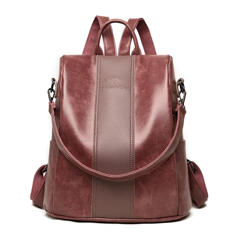 

New women s bag soft leather texture backpack large capacity simple schoolbag women s travel schoolbag leisure commuter bag