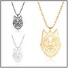 Titanium Steel Wolf Head Pendant Necklace with Forest-Themed Hollow Carving