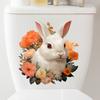 Cute Bunny Flower Toilet Stickers, Waterproof Removable Decals for Bathroom Restroom Decor, Self-Adhesive