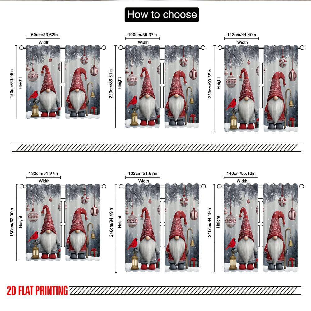 2pcs 2D flat printing High-Quality Christmas Curtains Christmas Gnomes Snow Scene Digital Printed Polyester Drapes Spring Use