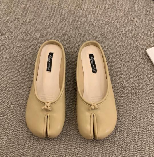 Fashion Bailamos Women Split Toe Fur Slippers Tabi Ninja Slip On Flats Round Toe Shallow Lazy Boat Slingback Mules Shoes Soft Warm Loafe