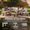 Modular Garden Furniture Set, 6-Piece, Sofa Converts to Bed, Coffee Table, Grey