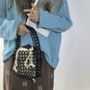 Vintage Hollow Out Bag Pure Color Openwork Bag Casual Beaded Woven Bag  Vacation Beach
