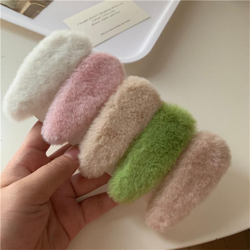 1/3/5Pcs Autumn Winter Hair Clips For Girl Woman Waterdrop Square Barrettes Solid Color Faux Fur BB Hairpins Soft Hair Accessory