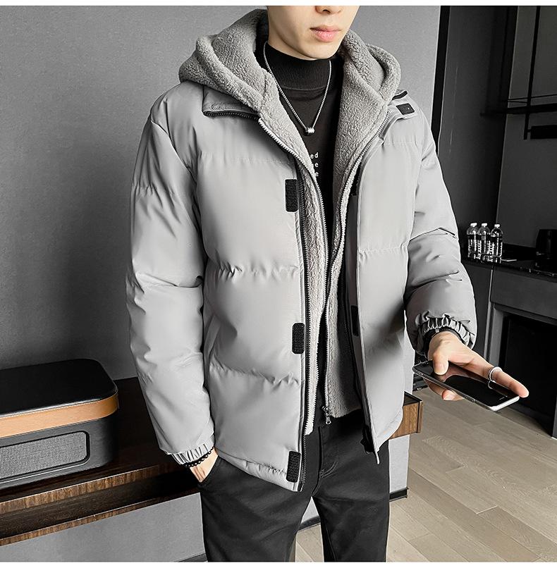 Big Yards of Men's Clothing False Two Pieces of Cotton Clothing Men's Winter Loose Thickened Rocker Velvet Cotton Jacket Hooded Cotton Coat