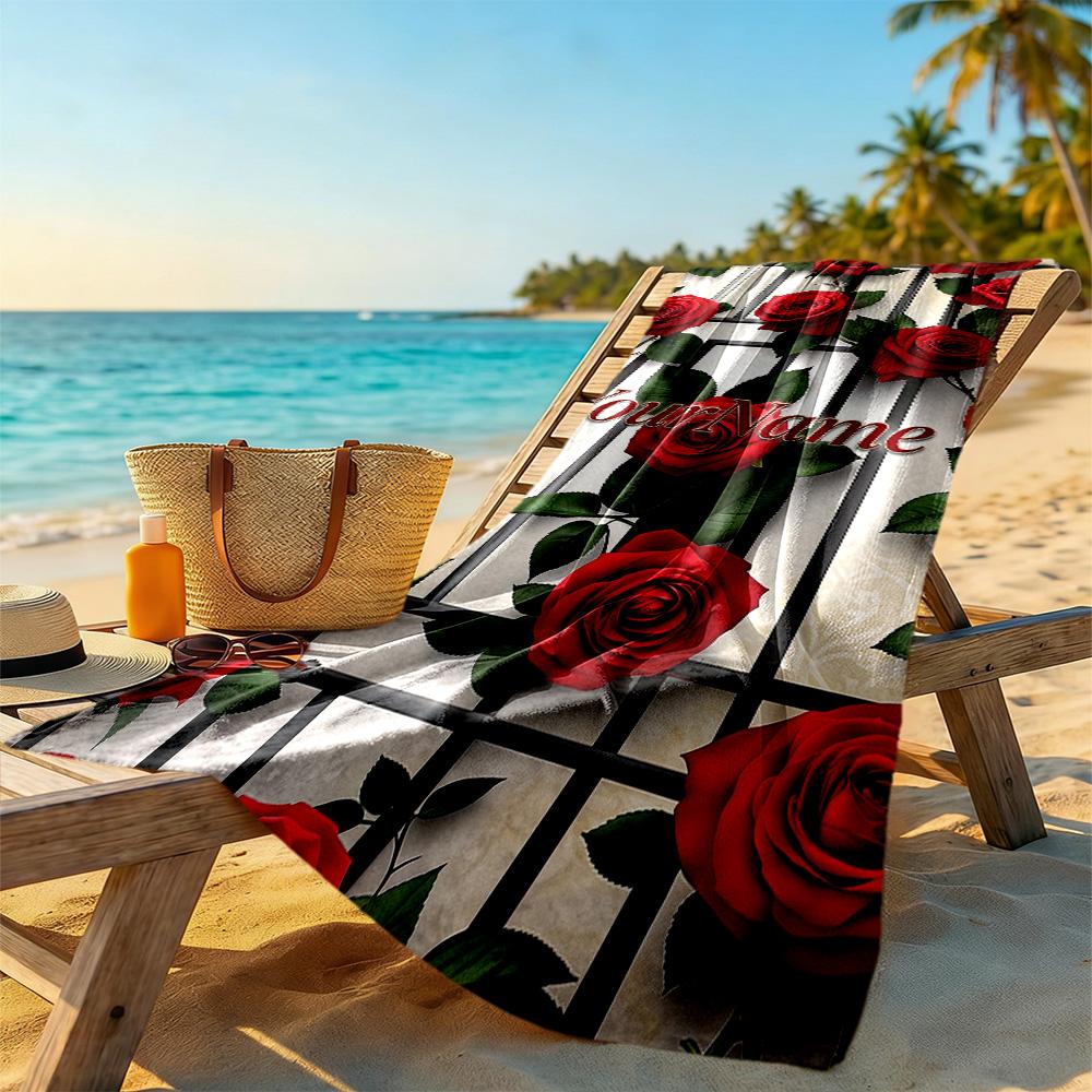 Rose Personalized Name Beach Towel Soft Durable Quick-Dry Suitable for Sports Travel Swimming Yoga Bathroom Beach And Pool